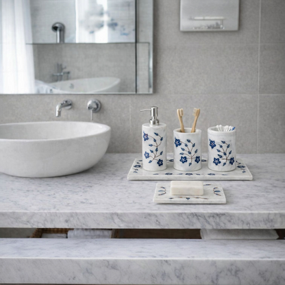Classic Floral White & Blue Marble Vanity Set