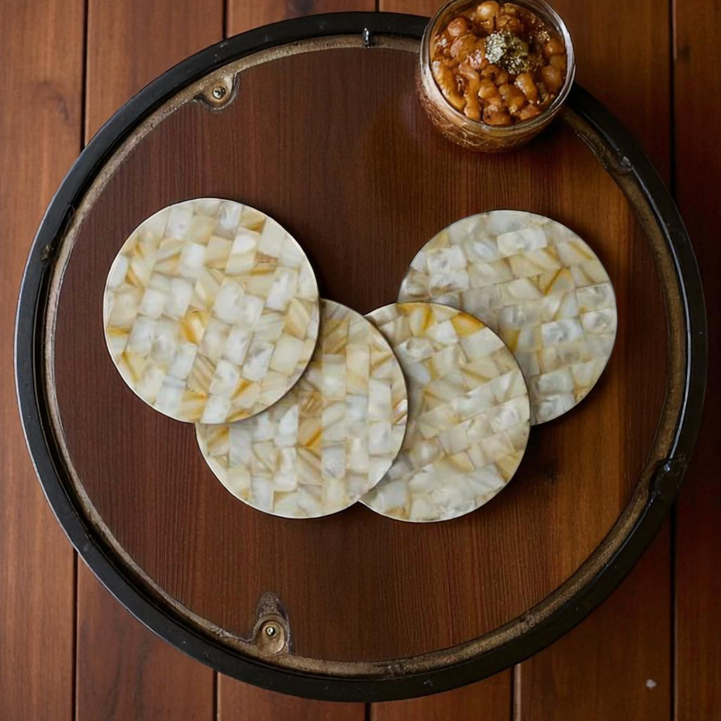 LustreCraft Mother of Pearl Wooden Inlay Coasters