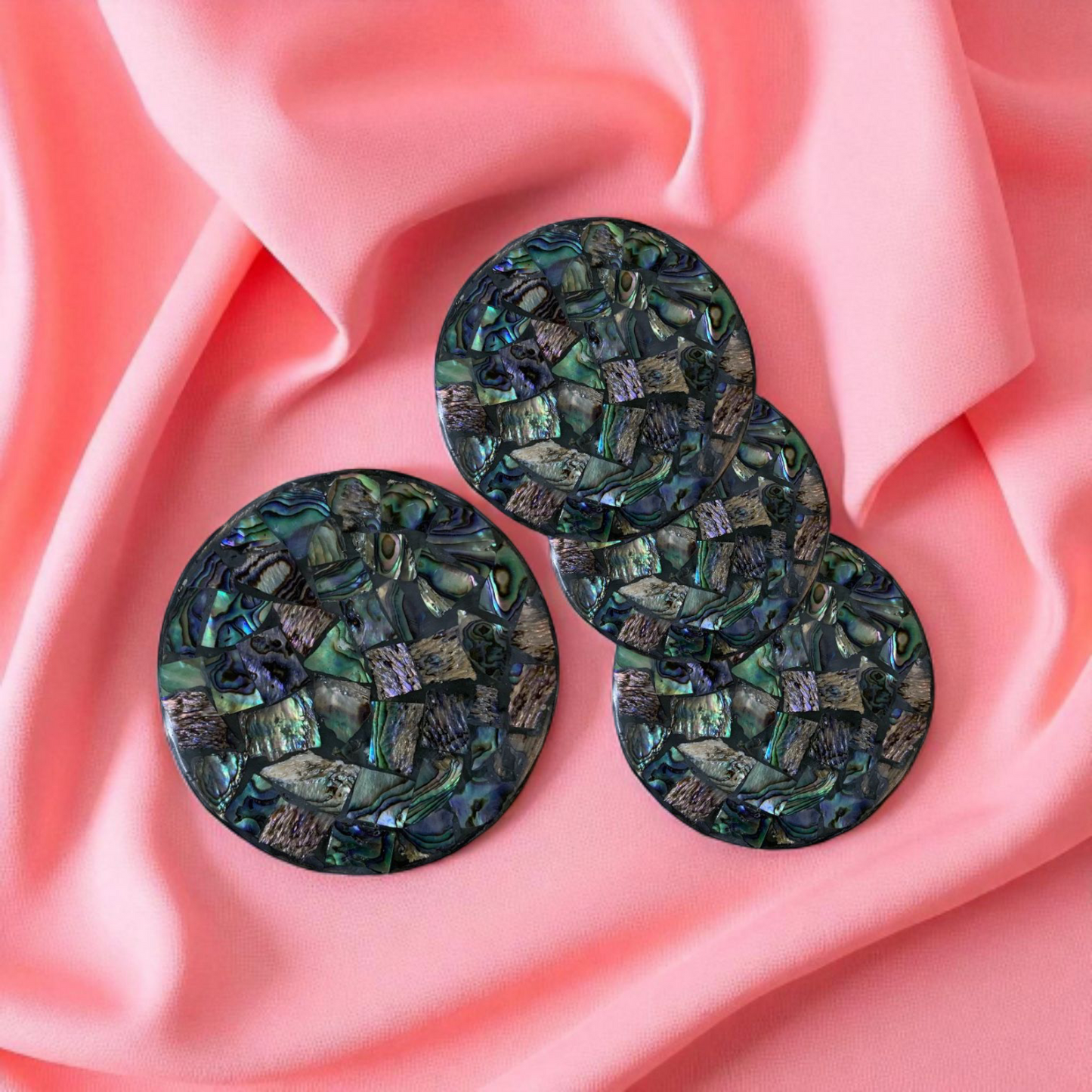 Ocean Shell Wooden Inlay Round Coasters