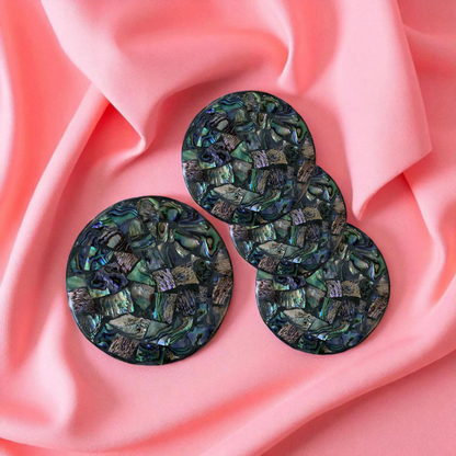 Ocean Shell Wooden Inlay Round Coasters