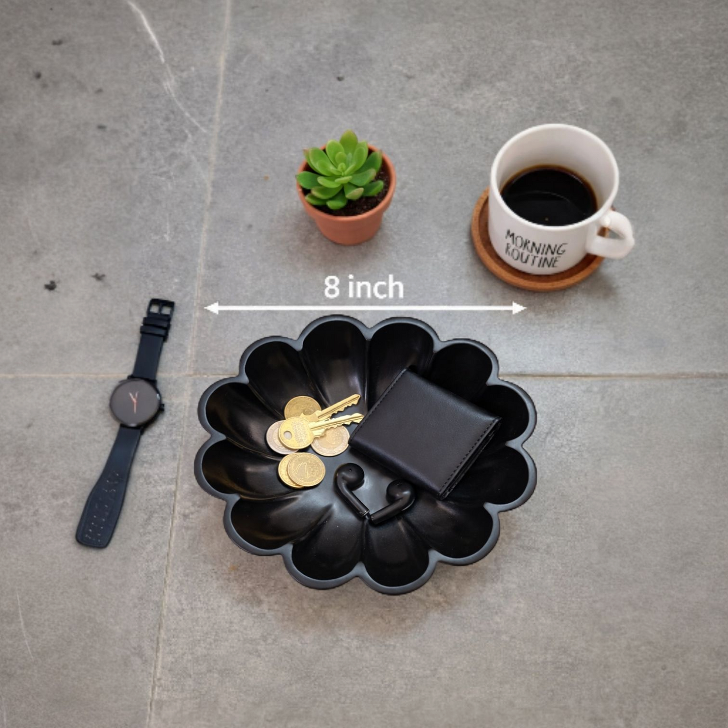 Elegant Black Flower Petal Marble Bowl (Small)