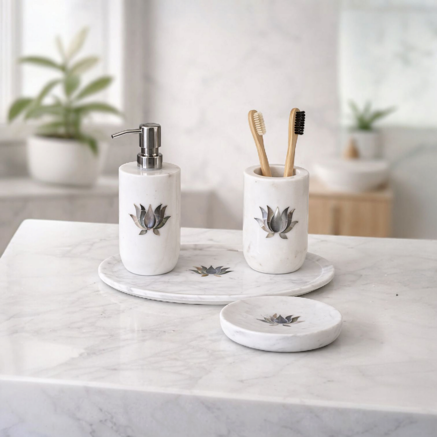 Royal Lotus Mother of Pearl Marble Bathroom Set
