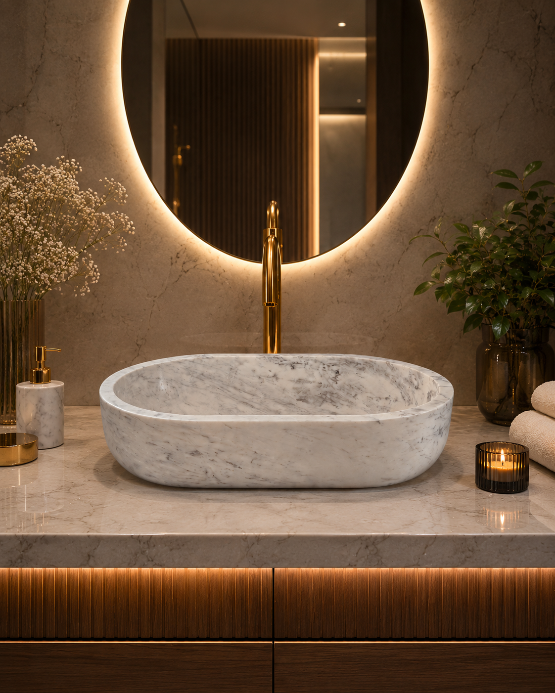 JJM-NatureCraft Oval Countertop Marble Basin