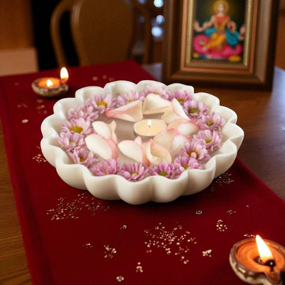 White Ruffle Marble Flower Bowl