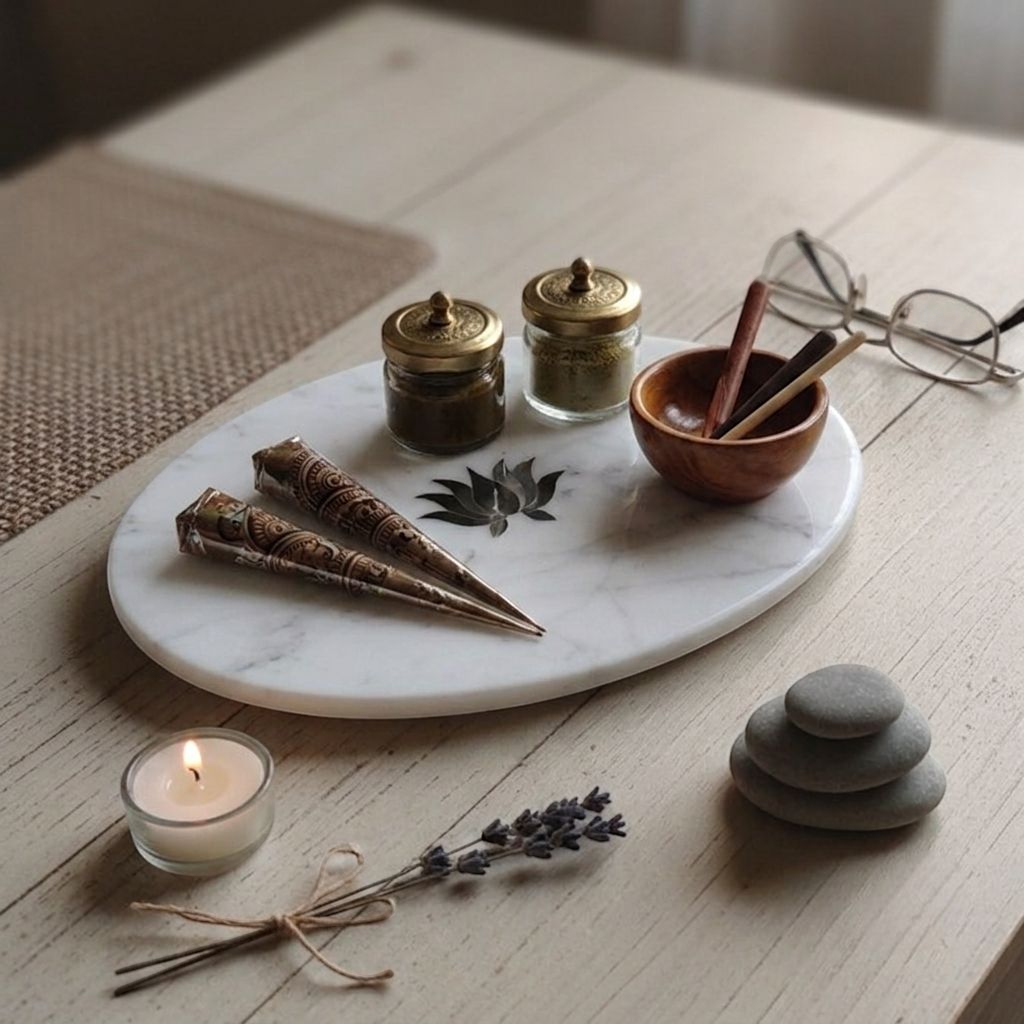 Pearl Petal Marble Inlay Tray
