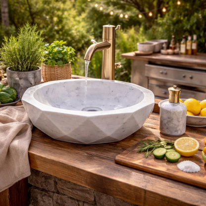 white marble countertop basin with natural veining