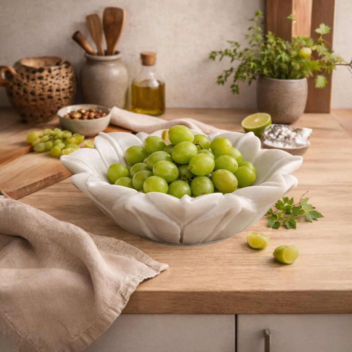 White Marble Sculpted Edge Bowl