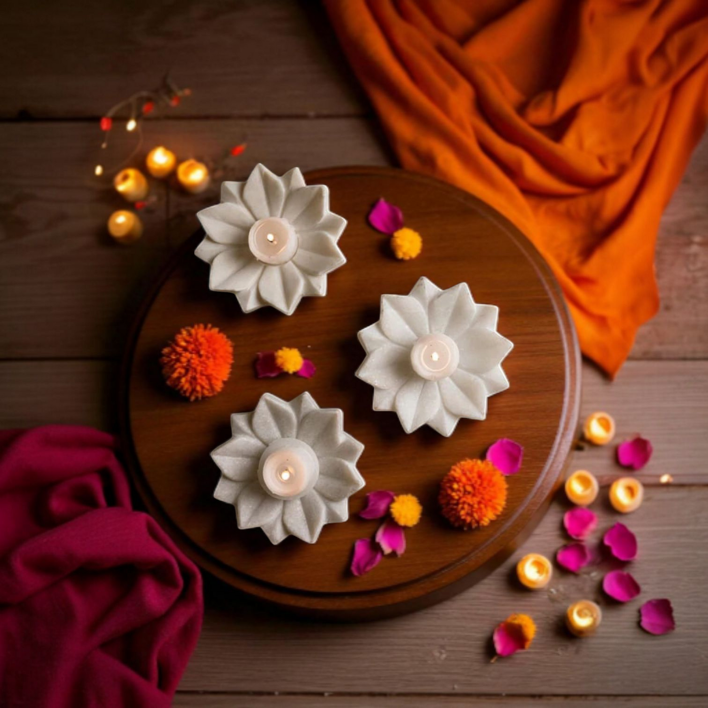 Marble Flower Shape Tealight Holder