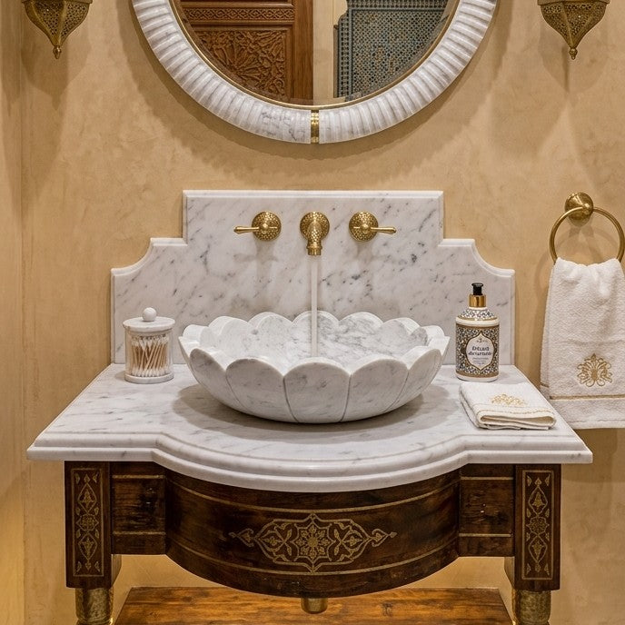 JJM-Blossom Carved Marble Wash Basin