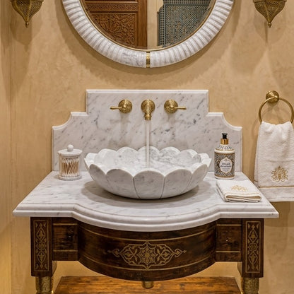 JJM-Blossom Carved Marble Wash Basin