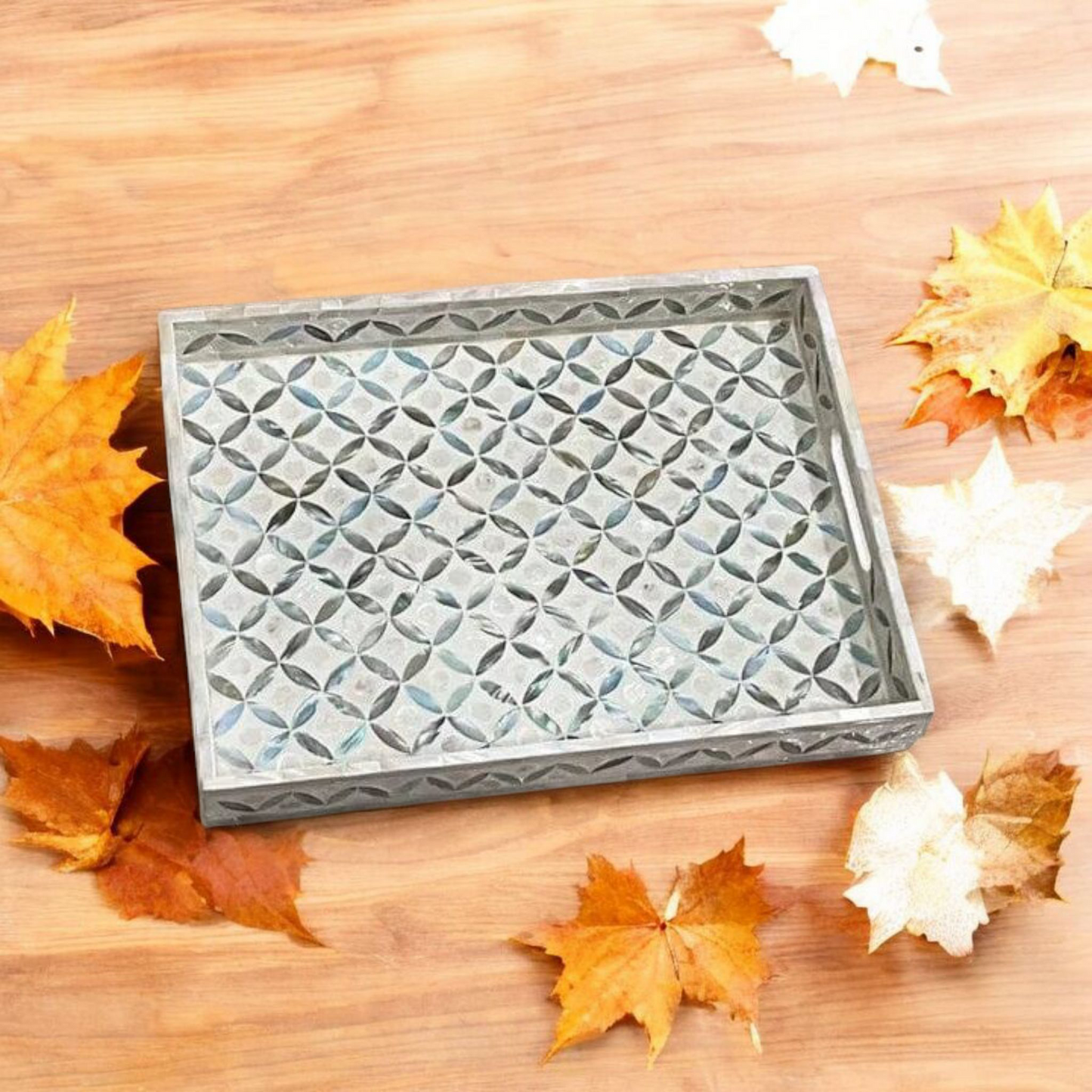 Geometric Decorative Wooden Mother of Pearl Tray