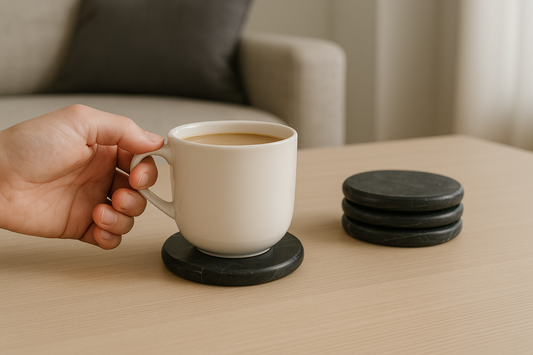 Black marble round shape tea coaster