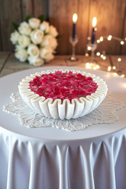 White Round Ruffle Marble Scalloped Bowl