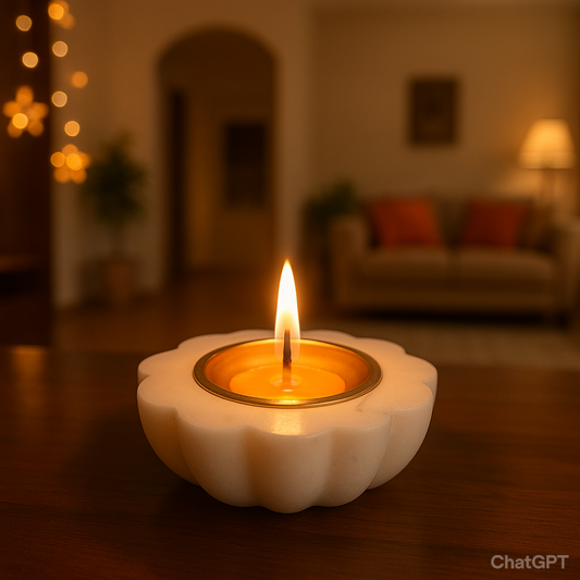 Flower Shape Marble Diya