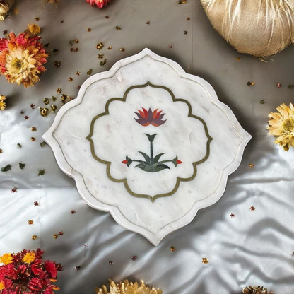 Heritage Lotus Marble Pooja & Decor Tray