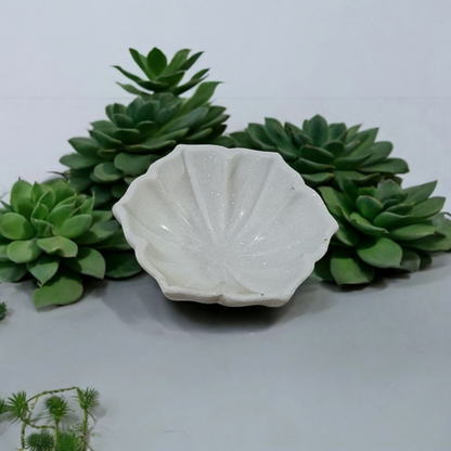 White Hand-Carved Marble Leaf Bowl (Small)