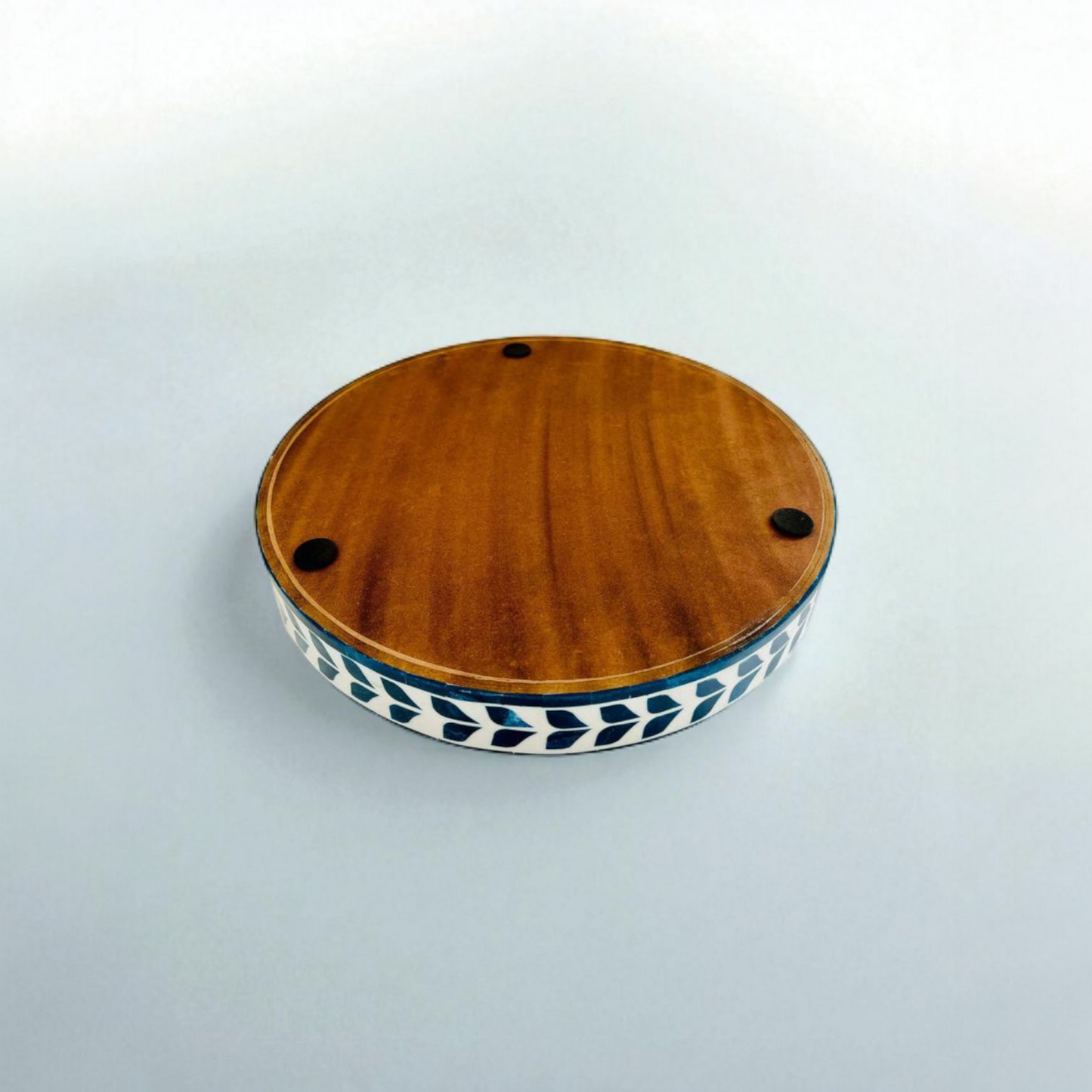 Blue Leaf Wooden Mother of Pearl Round Tray