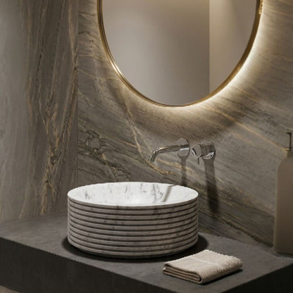 Spiral Carved White Marble Basin