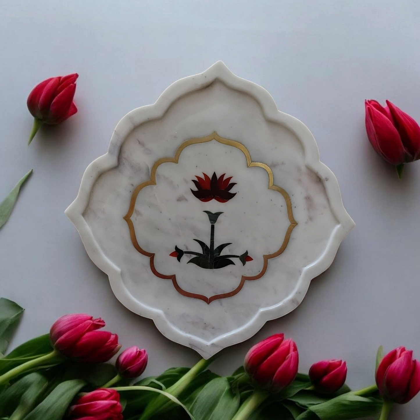 Heritage Lotus Marble Pooja & Decor Tray