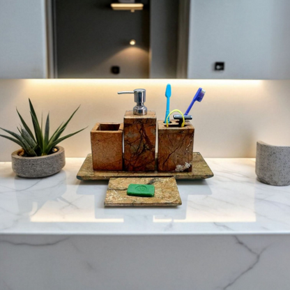 Luxury Brown Marble Bathroom Accessory Set