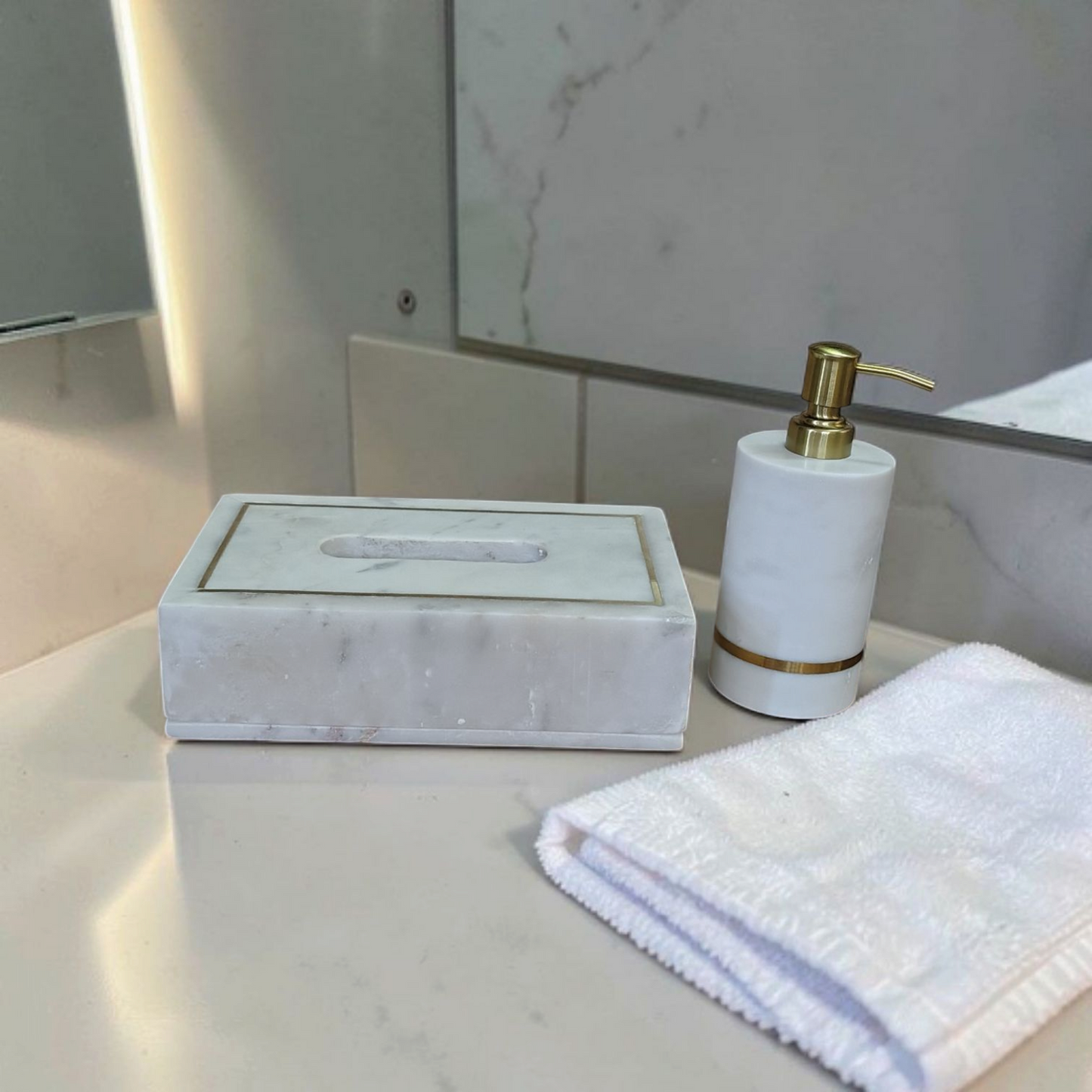 Premium White Marble With Brass Inlay Bathroom Combo