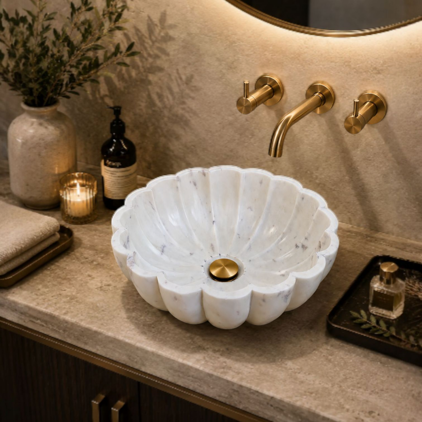 JJM-Blossom Curve Marble Basin