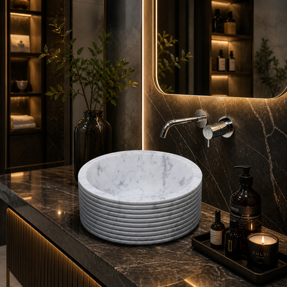 Spiral Carved White Marble Basin
