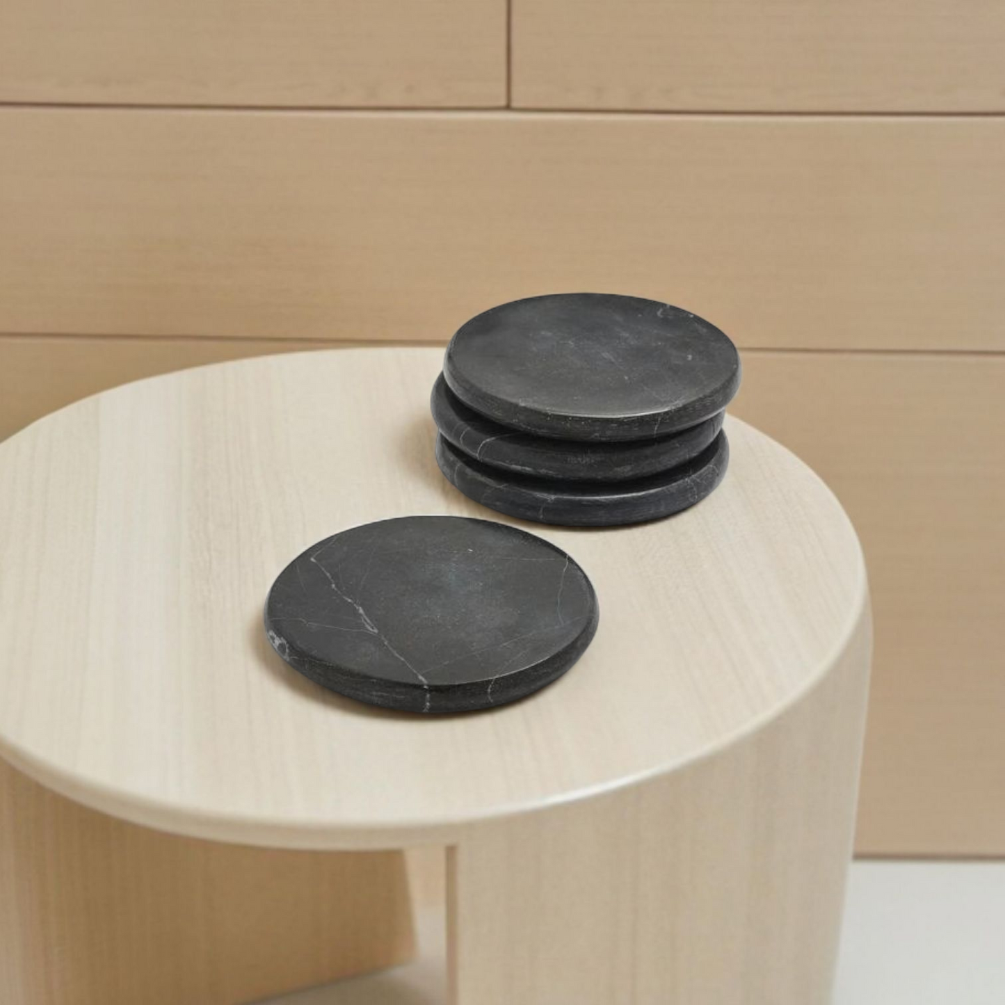 Black marble round shape tea coaster
