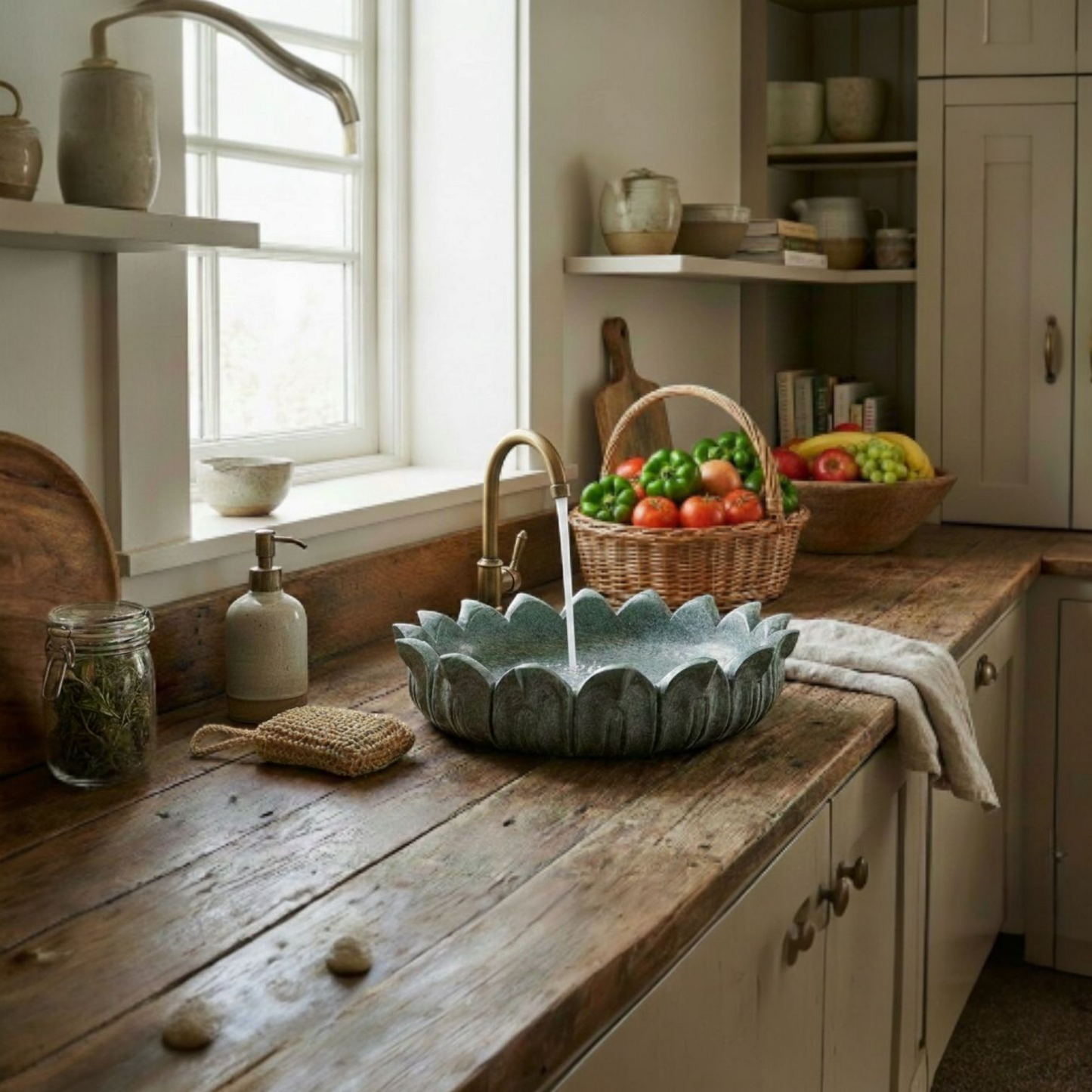 Verdant Lotus Green Marble Basin