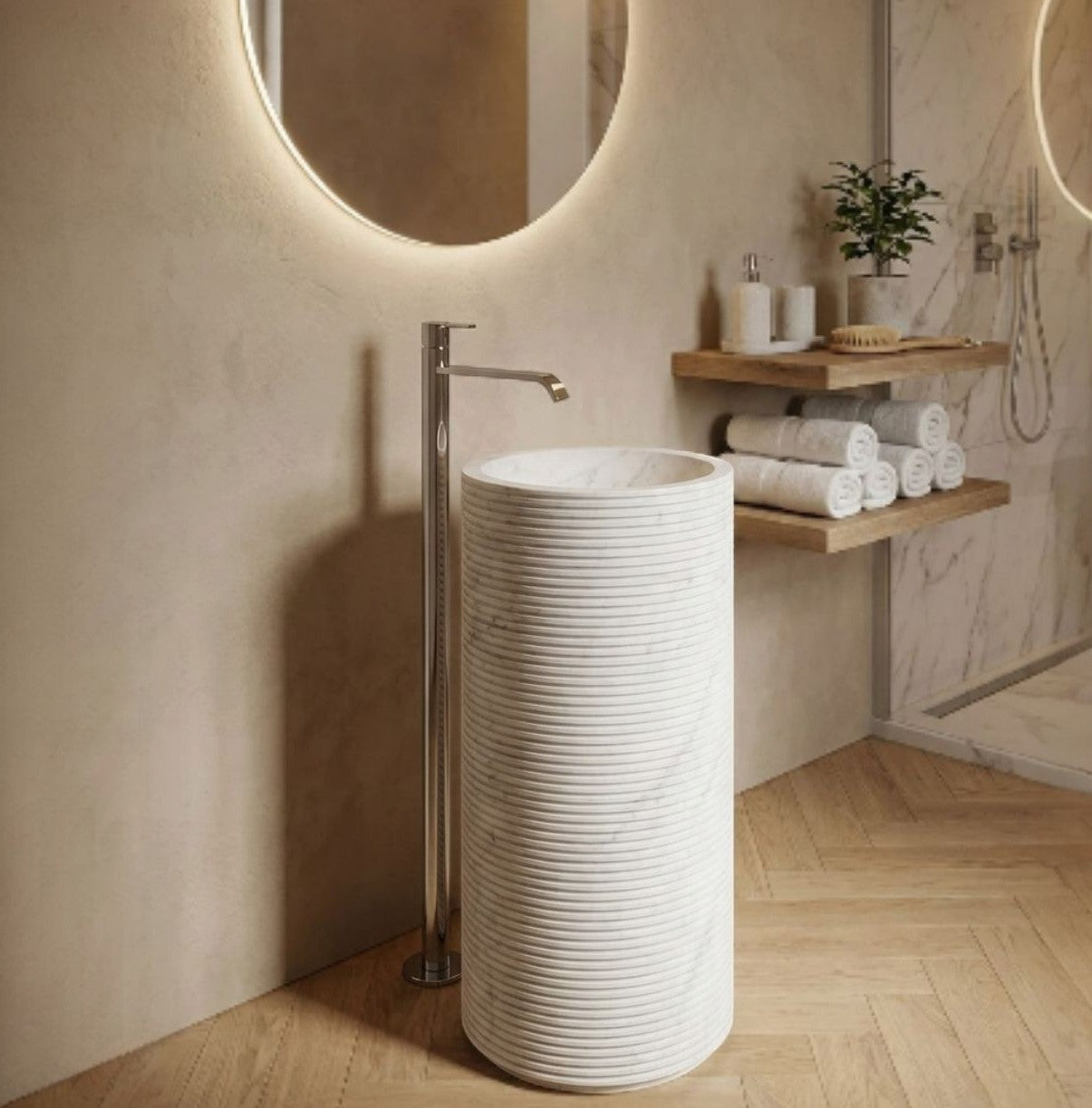 Aura White Pedestal Marble Wash Basin