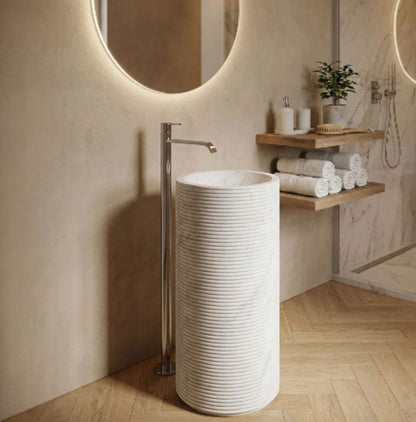 Aura White Pedestal Marble Wash Basin