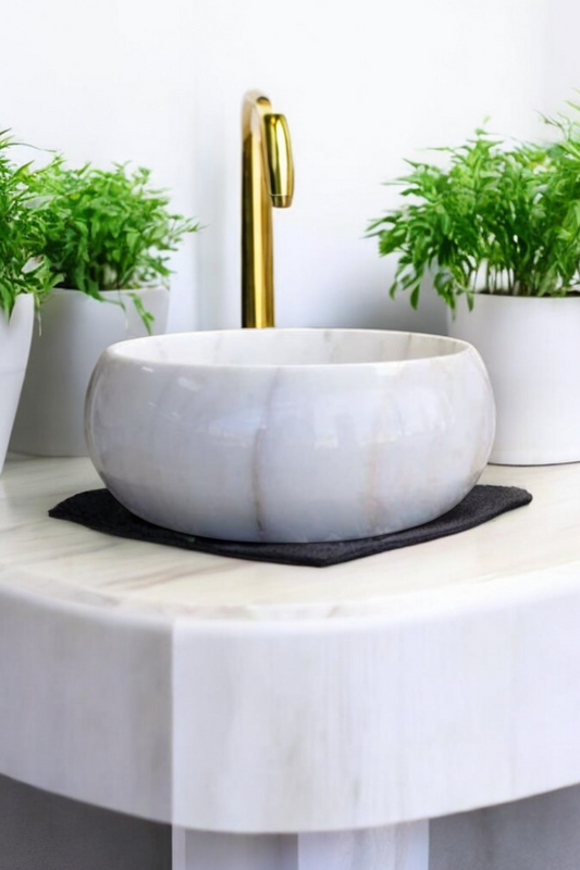 Classic Round White Marble Basin