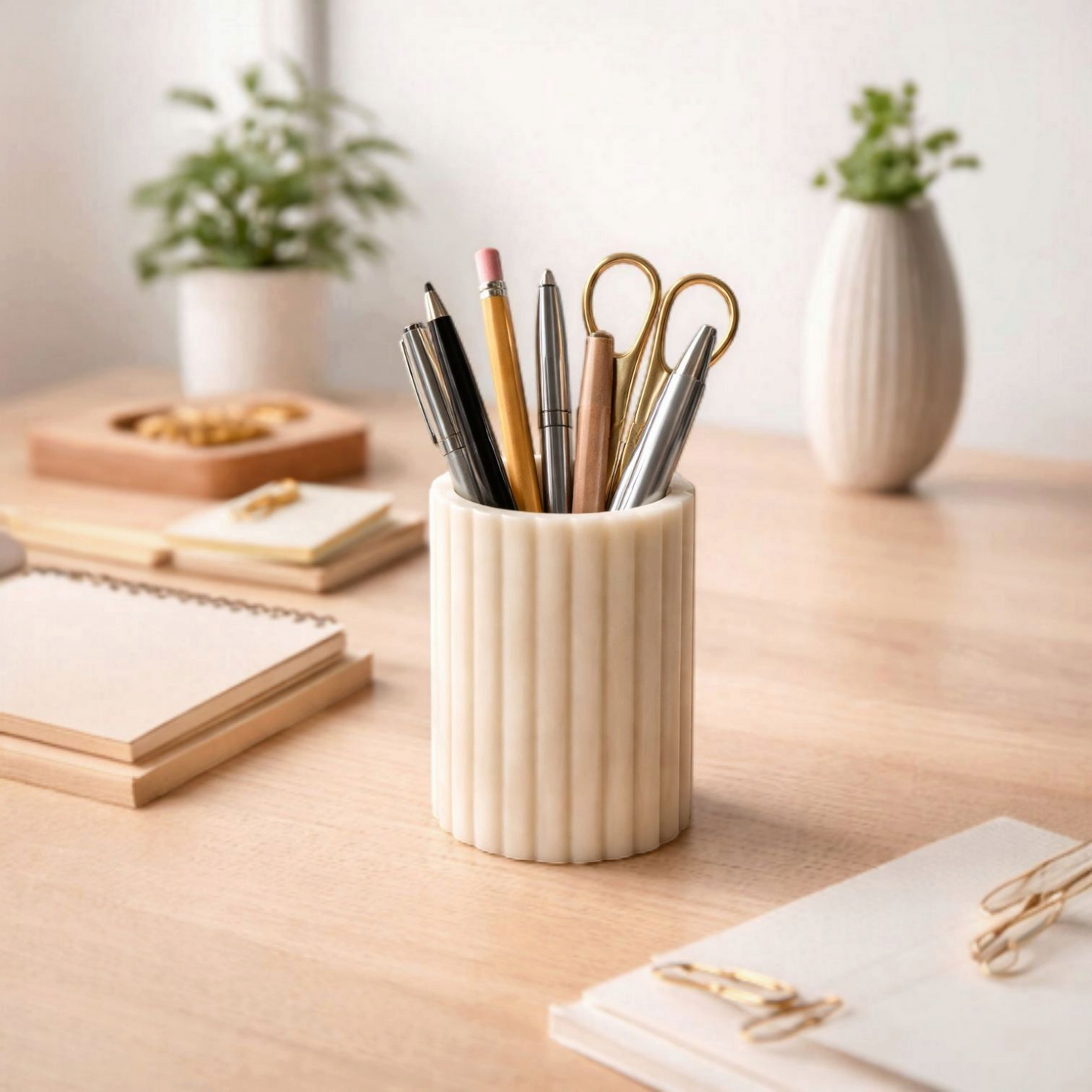 Fluted Marble Multi-Purpose Holder/ Organizer