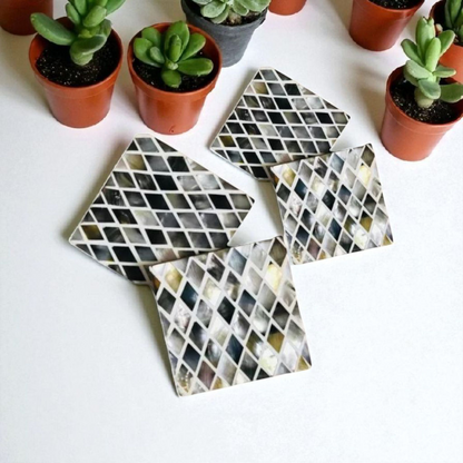 Diamond Pattern Wooden Inlay Coasters