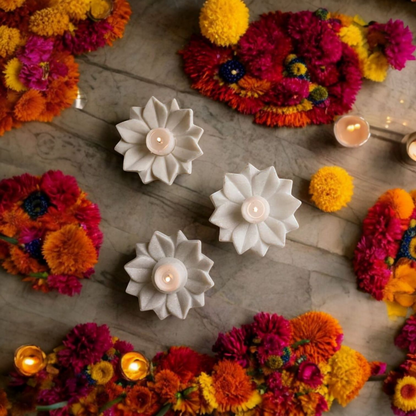 Marble Flower Shape Tealight Holder