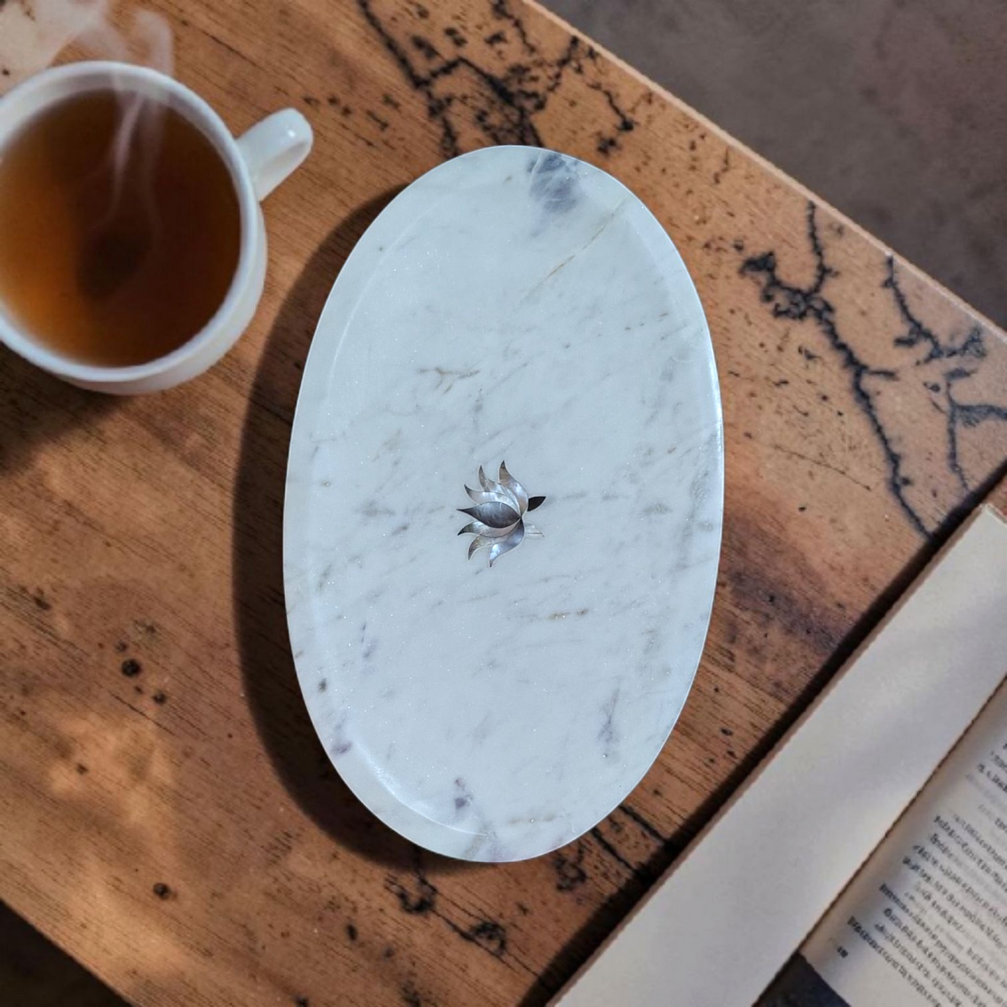Pearl Petal Marble Inlay Tray