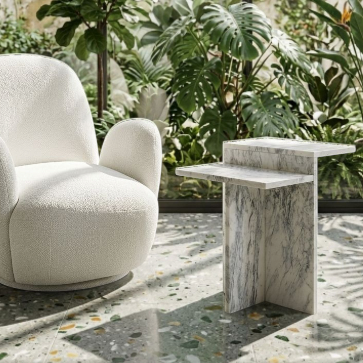 Luxury White Marble Cantilever Side Table for Living Room