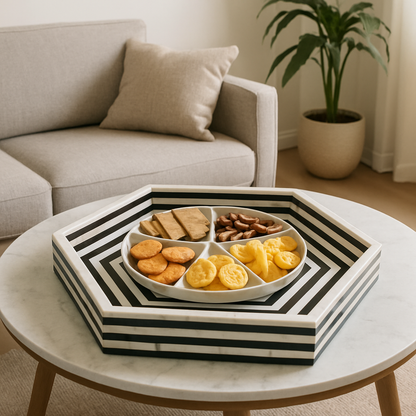 Illusion Hexagon Wooden Mother of Pearl Tray -BLACk