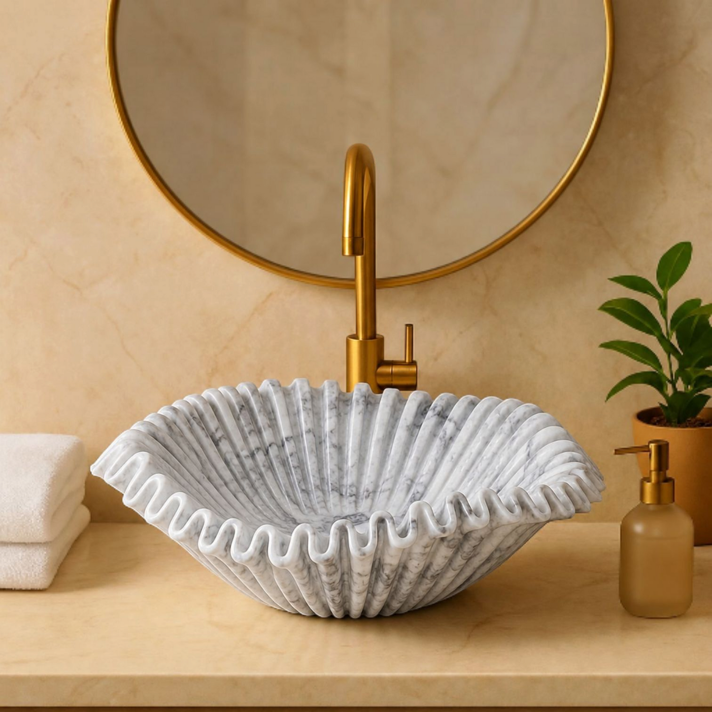 JJM-Sculpted Shell Marble Basin