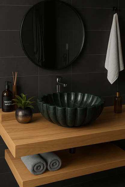 Emerald Bloom Marble Wash Basin