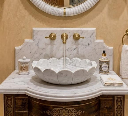 JJM-Blossom Carved Marble Wash Basin