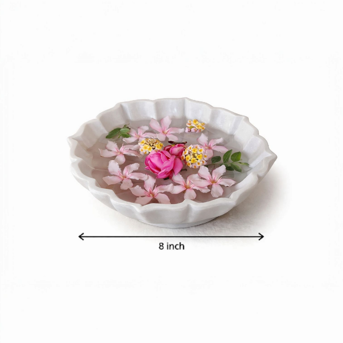 White Hand-Carved Marble Leaf Bowl (Small)