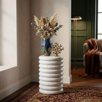 Luxury Ribbed White Marble Side Table