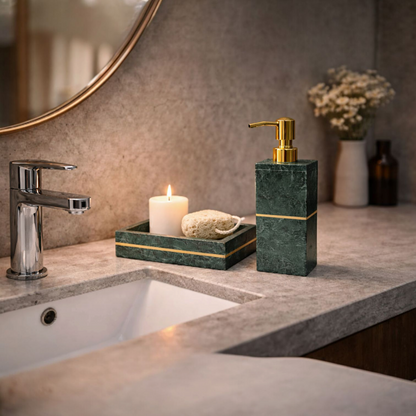 Luxury Green Marble  Soap Dispenser with Soap Tray
