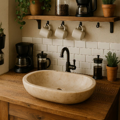 JJM-NatureCraft Oval Countertop Marble Basin