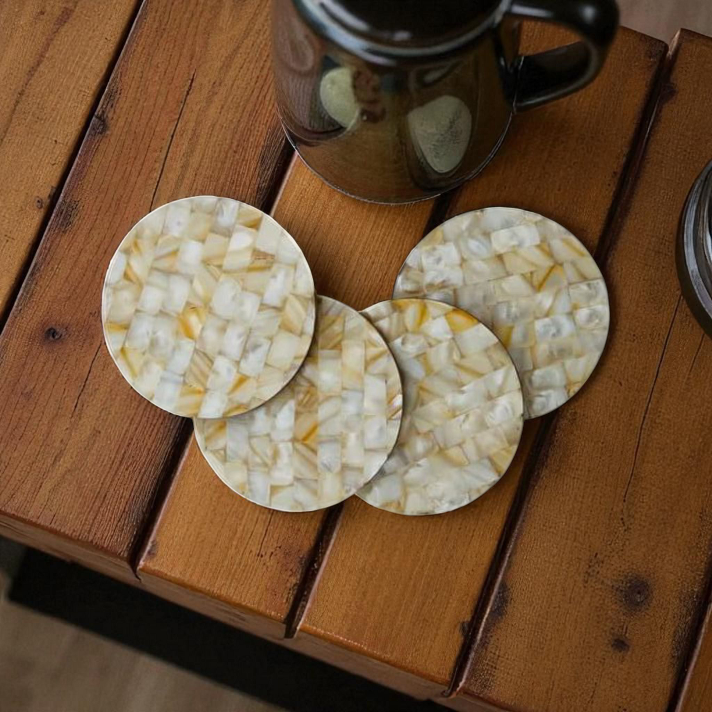 LustreCraft Mother of Pearl Wooden Inlay Coasters