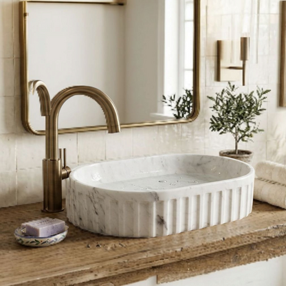 JJM- CT 01 Fluted White Marble Basin