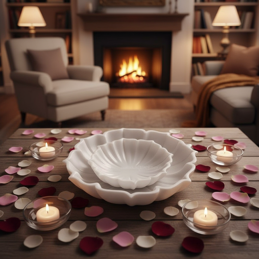 White Hand-Carved Marble Leaf Bowl