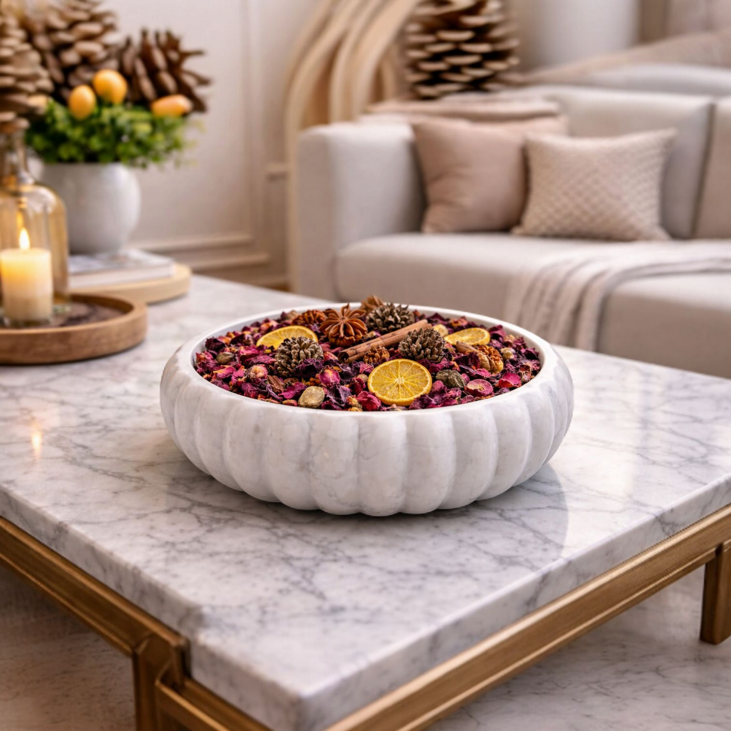 JJM-Marble Fluted Decorative Bowl for Table Styling
