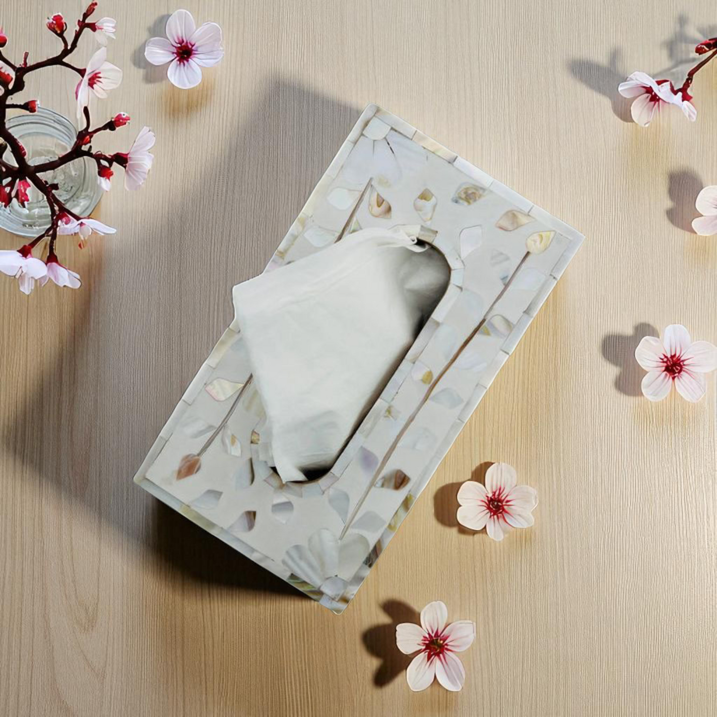 Elora White & Golden Glow Mother of Pearl Inlay Tissue Box